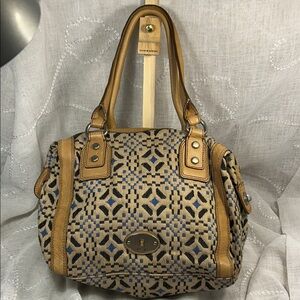 Fossil canvas and leather purse pocketbook bag